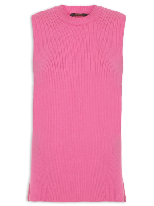 Regata Feminina Fenda Tricot Canelado - Rosa