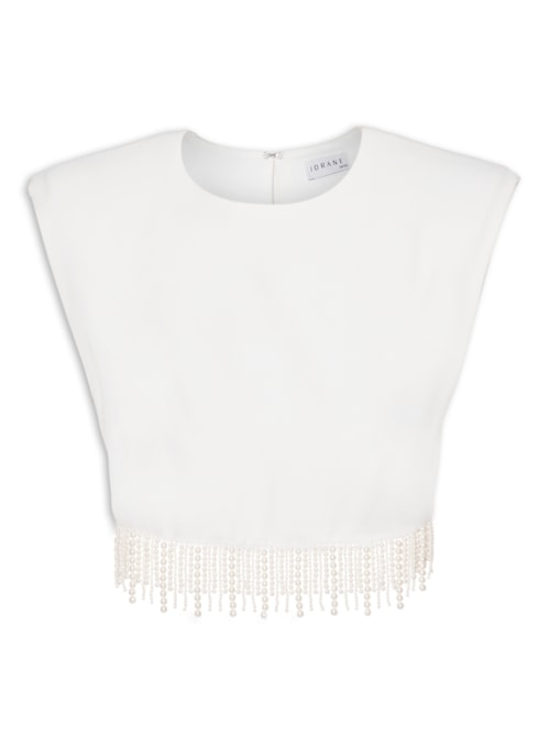 Top Ashley Franja Pérolas - Off White Top Ashley Franja Pérolas - Off White