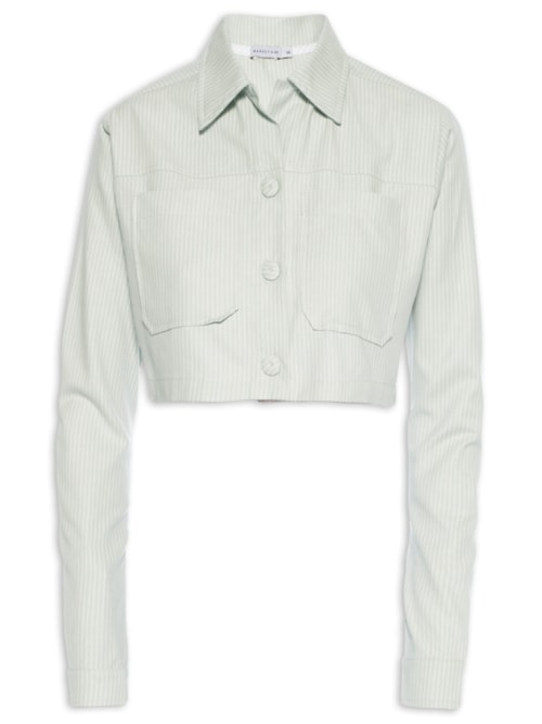 Jaqueta Feminina Cropped Manga Longa - Cinza