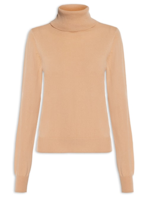 Blusa Feminina Gola Rulê Puro Cashmere - Bege
