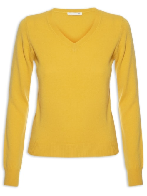 Suéter Feminino Puro Cashmere Gola V - Amarelo Suéter Feminino Puro Cashmere Gola V - Amarelo