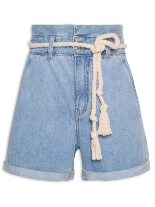 Short Jeans Reto Com Cordão - Azul