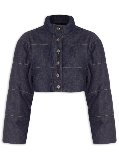 Jaqueta Feminina Jeans Puffer Cropped - Azul