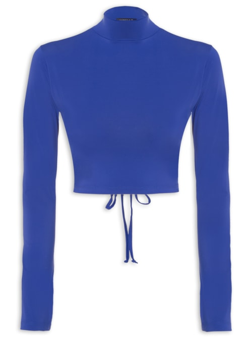 Blusa Cropped Manga Longa Costas Vazada - Azul