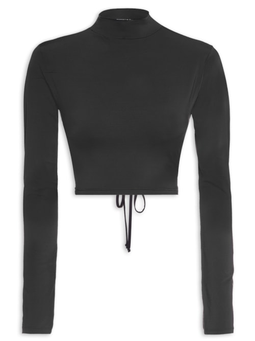 Blusa Cropped Manga Longa Costas Vazada - Preto Blusa Cropped Manga Longa Costas Vazada - Preto