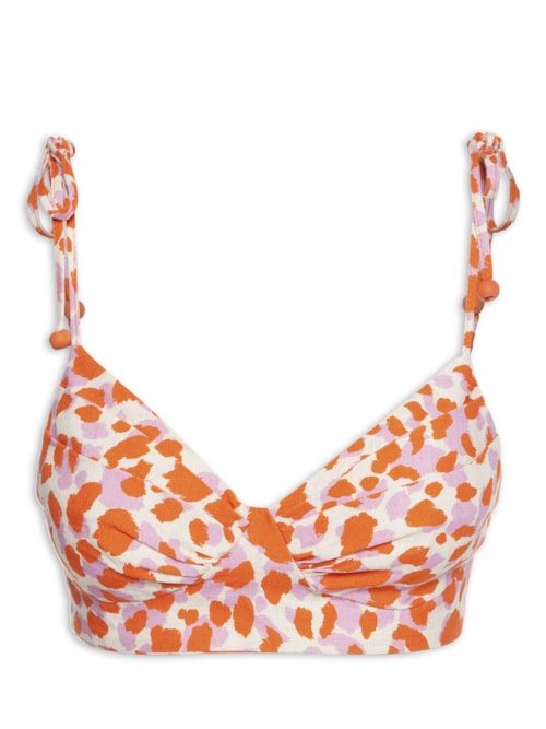 Top Drapeado Alcinha Estampa Onça - Laranja Top Drapeado Alcinha Estampa Onça - Laranja