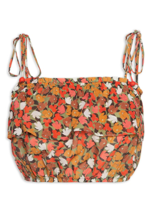 Top Cropped Babado Estampa Liberty Color - Verde Top Cropped Babado Estampa Liberty Color - Verde
