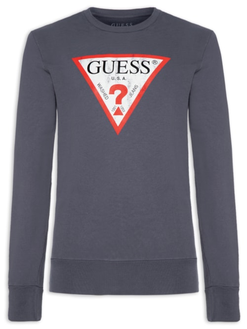 Blusa de Moletom Logo Degastado Guess Cinza Blusa de Moletom Logo Degastado Guess Cinza