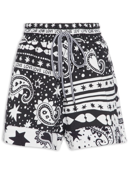 Short Moletom Estampa Paisley Love - Preto
