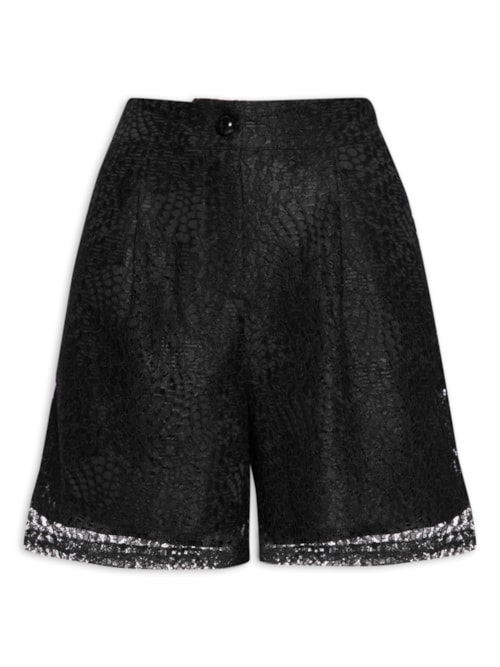 Short Feminino Renda Bolso Faca Pregas Na Frente - Preto
