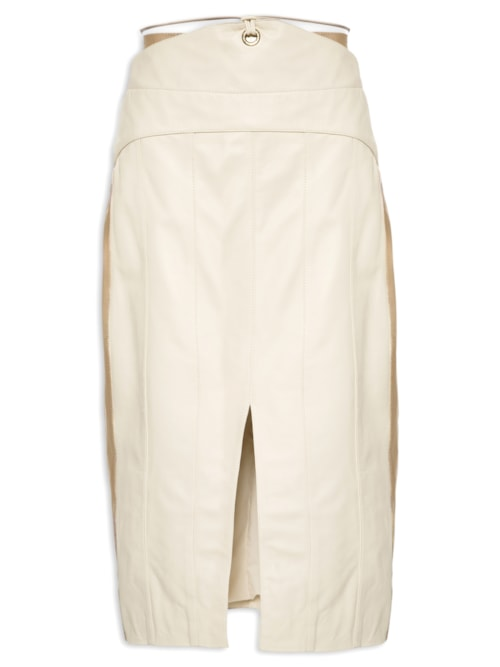 Saia Midi Listras Couro - Off White Saia Midi Listras Couro - Off White