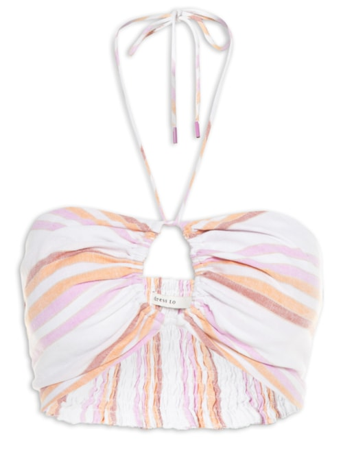 Top Listras Amarração Pescoço - Off White Top Listras Amarração Pescoço - Off White