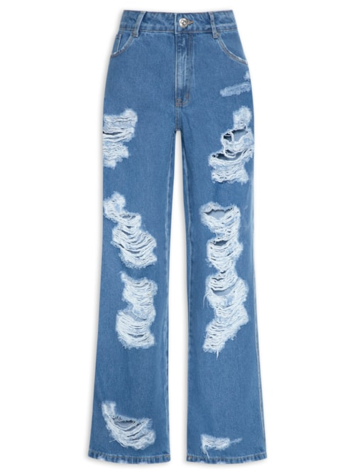 Calça Feminina Jeans Wide Leg High - Azul