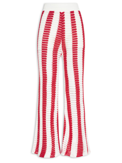 Calça Feminina Tricot Listrada - Vermelho