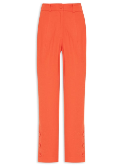 Calça Feminina Linho Abotoamento Perna - Vermelho