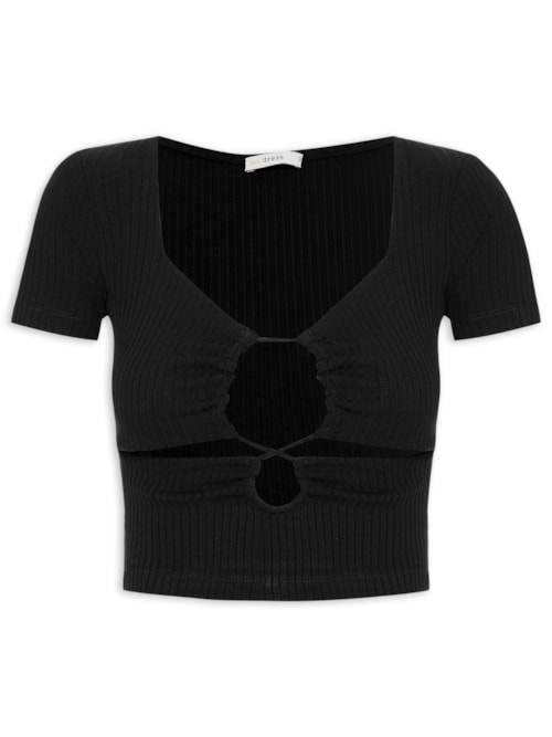 Blusa Feminina Canelada Frente Franzida - Preto Blusa Feminina Canelada Frente Franzida - Preto
