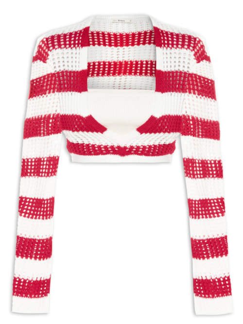 Blusa Feminina Cropped Tricot Listrada - Off White Blusa Feminina Cropped Tricot Listrada - Off White