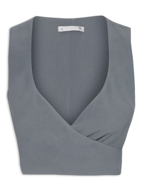 Blusa Feminina Transpasse Em Crepe - Cinza