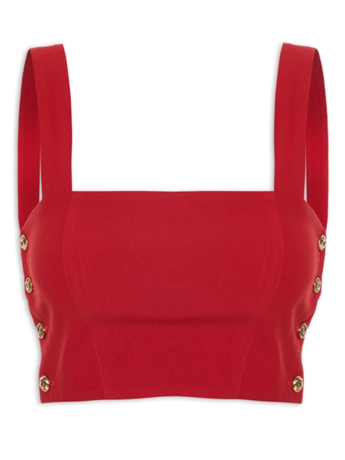 Blusa Cropped Feminino Em Crepe Decote Reto - Vermelho Blusa Cropped Feminino Em Crepe Decote Reto - Vermelho