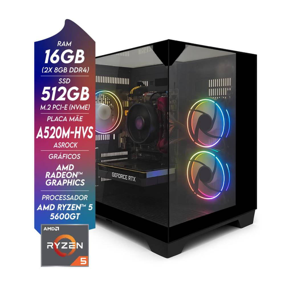 Computador Gamer NTC Vulcano AMD - AQ 1012 AR Dual Channel AMD Ryzen 5 5600GT 16GB DDR4 Radeon Graphics 512GB SSD C/ 3 Fans Computador Gamer NTC Vulcano AMD - AQ 1012 AR Dual Channel AMD Ryzen 5 5600GT 16GB DDR4 Radeon Graphics 512GB SSD C/ 3 Fans