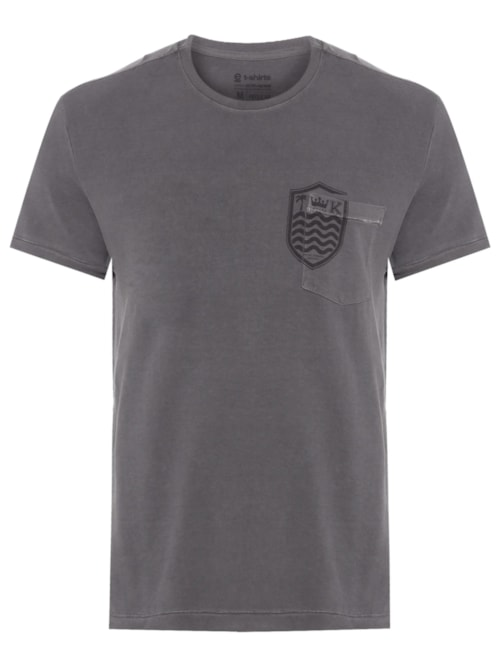 Camiseta Masculina Manga Curta Gola Careca Bolso Brasao - Cinza Camiseta Masculina Manga Curta Gola Careca Bolso Brasao - Cinza