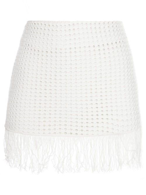 Mini Saia Tricot Rede Com Franja - Off White Mini Saia Tricot Rede Com Franja - Off White