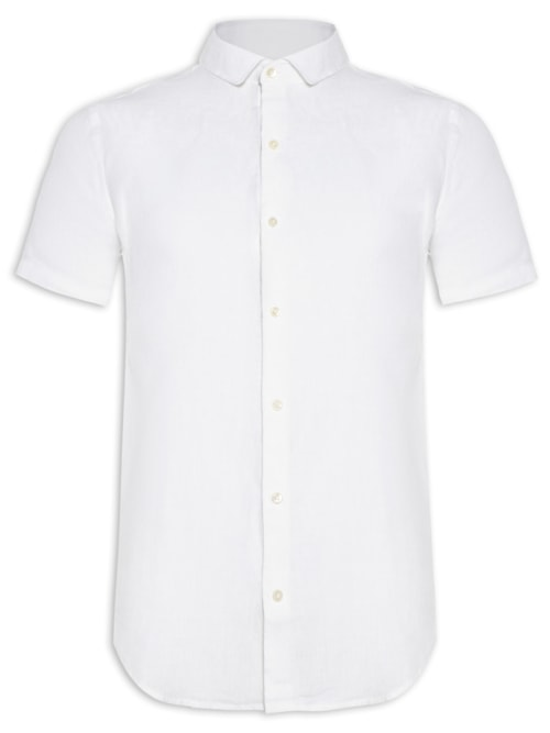 Camisa Masculina Roma Linho Manga Curta - Branco