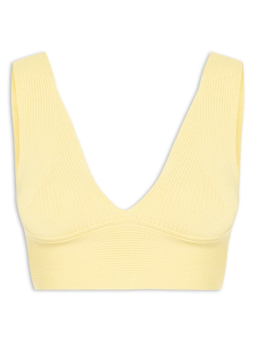 Top Tricot Canelado Decote V - Amarelo Top Tricot Canelado Decote V - Amarelo