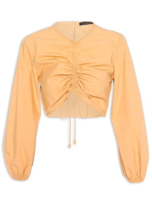 Blusa De Tricoline Cropped Franzida - Amarelo