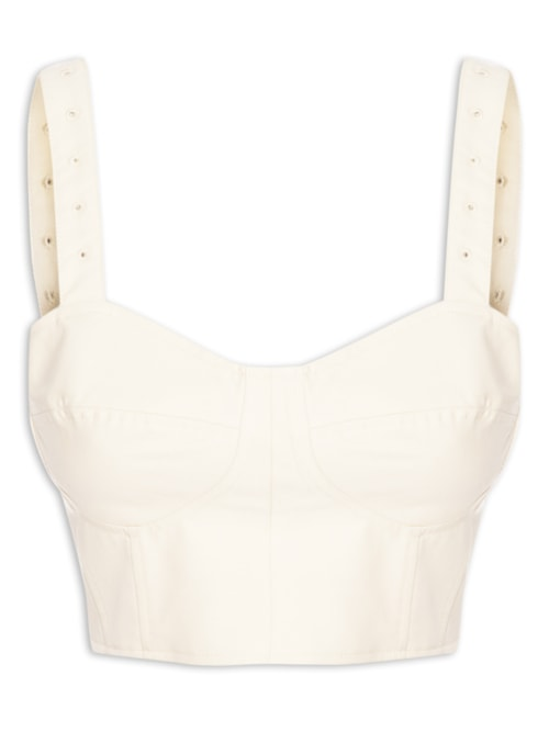 Top Corset Com Alça Bordada - Bege