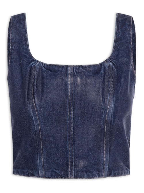 Top Feminino Jeans Resinado Azul