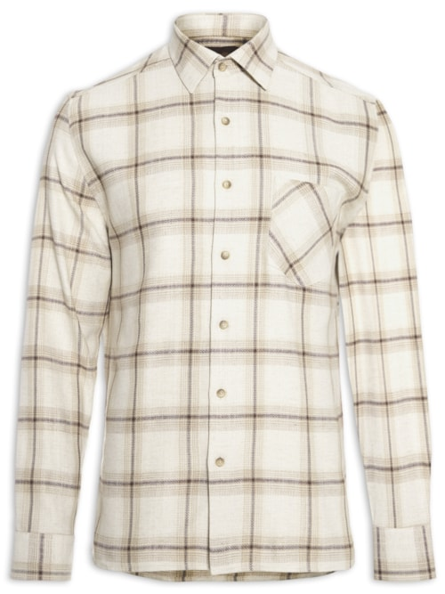 Camisa Masculina Xadrez Rústico Bolso - Bege Camisa Masculina Xadrez Rústico Bolso - Bege