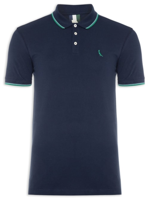Pólo Masculina Manga Curta Friso Duplo - Azul Pólo Masculina Manga Curta Friso Duplo - Azul