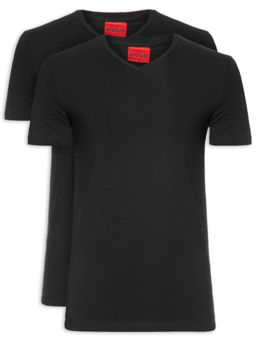 Kit De 2 Camisetas Masculinas Gola V - Preto