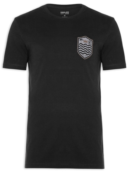 Camiseta Masculina Manga Curta Gola Careca Soft Used Brasão Gaze - Preto Camiseta Masculina Manga Curta Gola Careca Soft Used Brasão Gaze - Preto