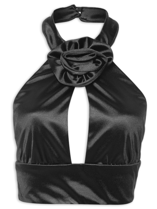 Top Cropped Flower - Preto Top Cropped Flower - Preto