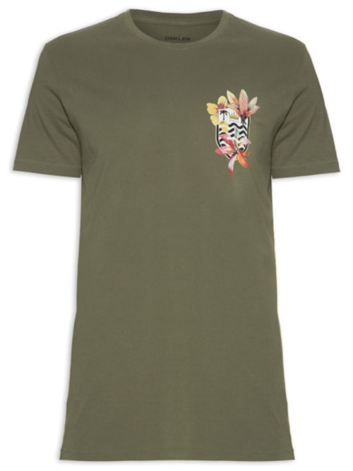 Camiseta Masculina Soft Used Brasao Flores - Verde Camiseta Masculina Soft Used Brasao Flores - Verde