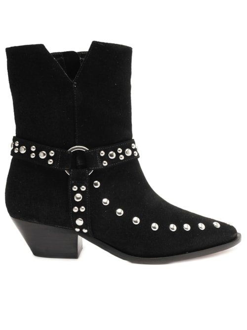 Bota Feminina Salto Médio Cow Suede - Preto
