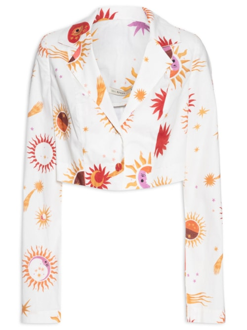 Blazer Feminino Cropped Estampa Cometa - Branco Blazer Feminino Cropped Estampa Cometa - Branco