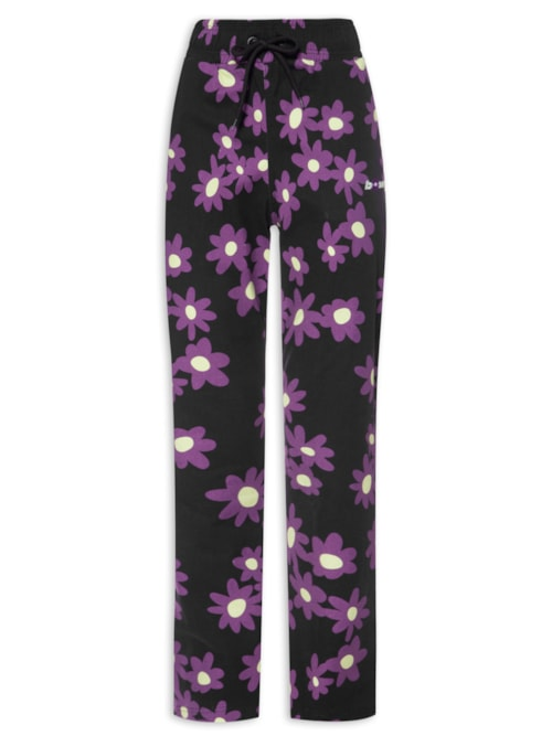 Calça Feminina Amarração Digital Flower - Preto