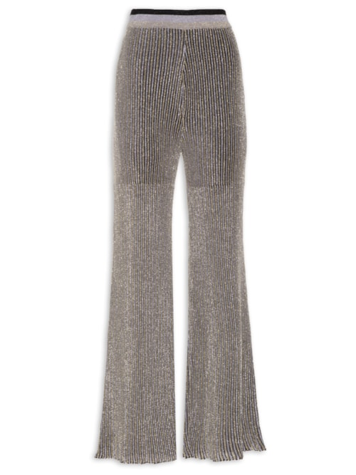 Calça Feminina Tricot Flare Lurex Canelado - Prata
