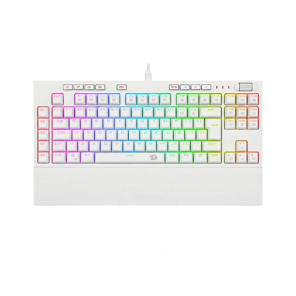 Teclado Mecânico Gamer Redragon Broadsword Pro Switch Azul RGB USB Branco