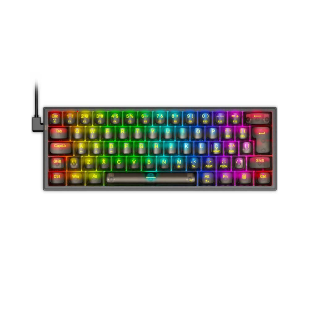 Teclado Mecânico Gamer Redragon Fizz RGB Clear Switch Crystal USB Preto
