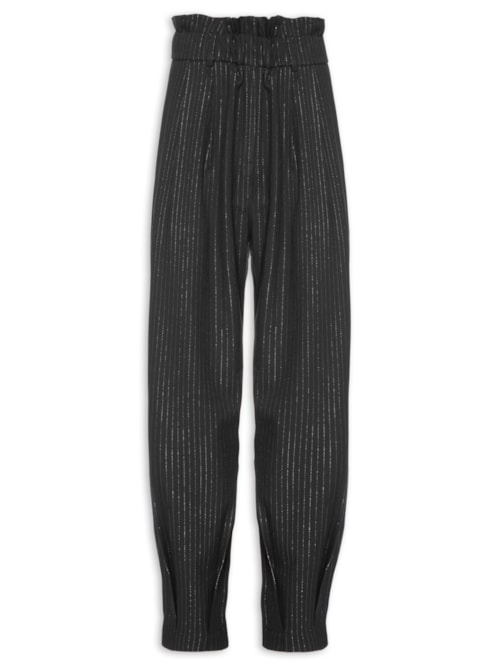 Calça Feminina Plano Carrot Lurex Listrado - Preto