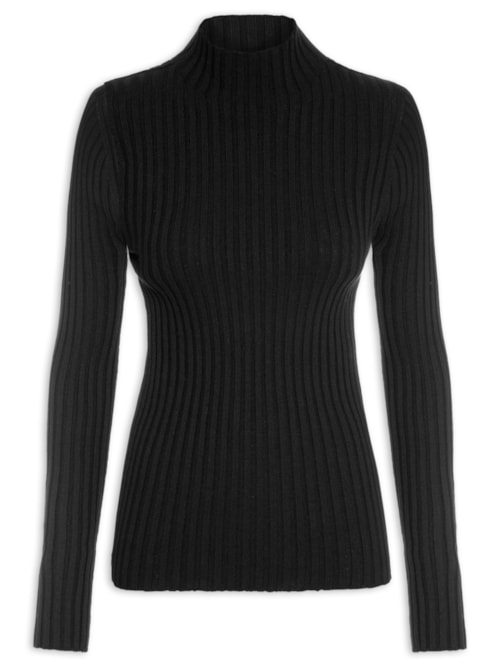 Blusa Feminina Canelada Gola Chaminé - Preto