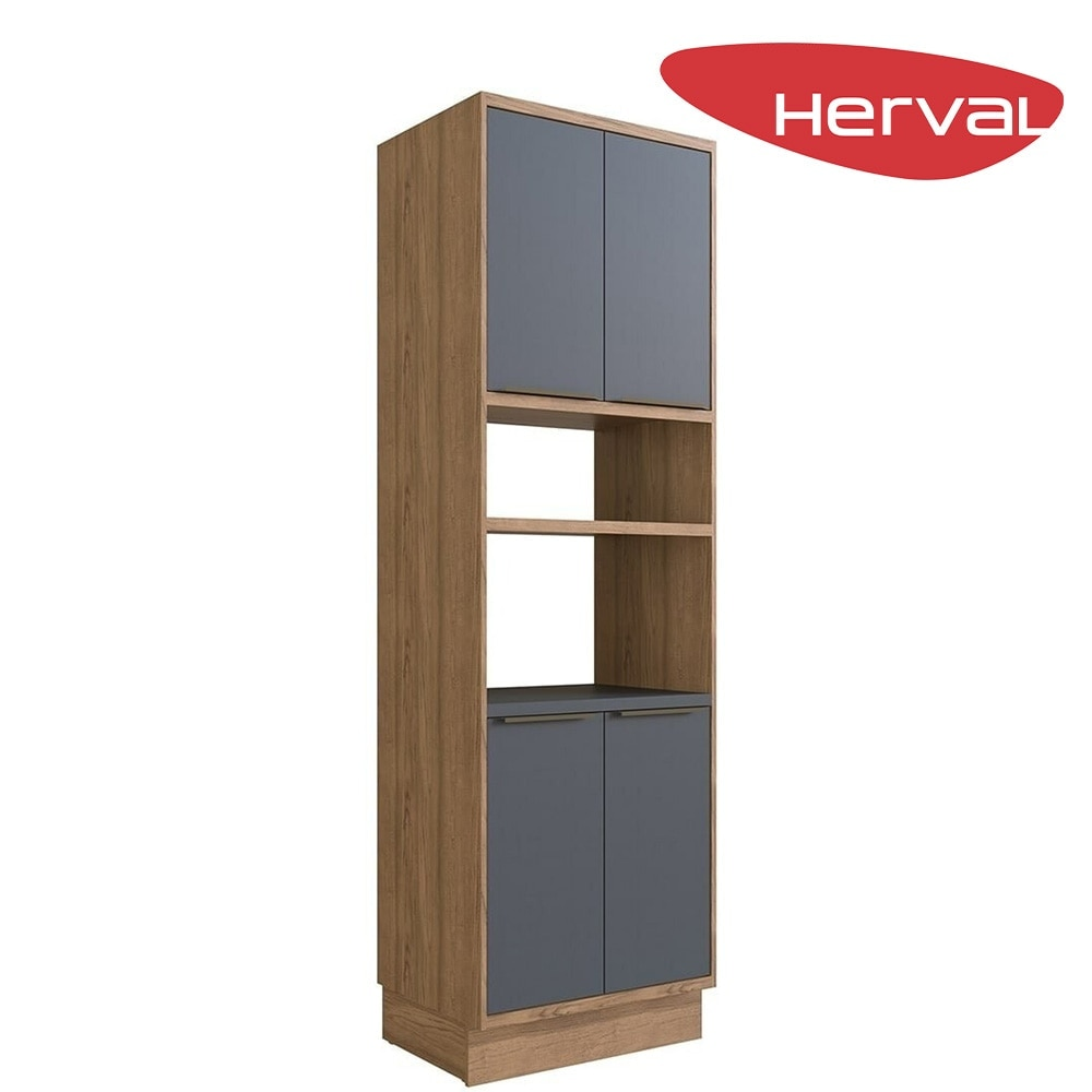 Torre-Quente para Cozinha 4 Portas MDF Herval Uno, Grafite e Louro Freijó 70 cm