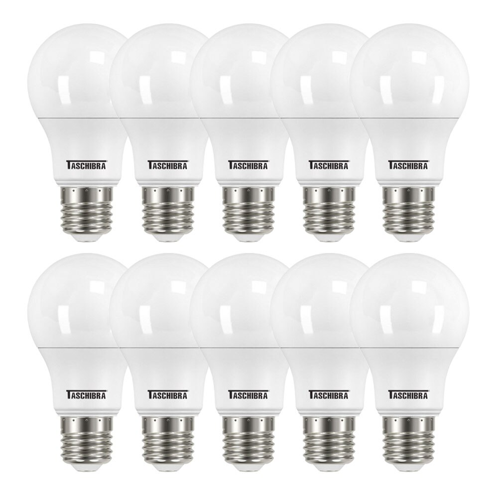 Kit 10 Lâmpadas LED Bulbo Taschibra 6500K, Branca 9W Autovolt