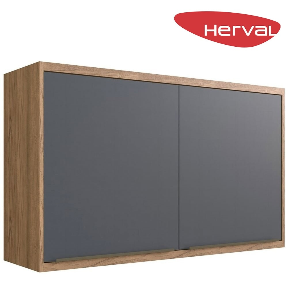 Armário Aéreo de Cozinha 2 Portas MDF Herval Uno, Louro Freijó e Grafite 120 cm