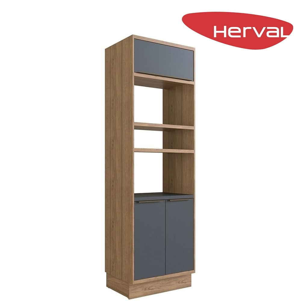 Torre-Quente para Cozinha 3 Portas MDF Herval Uno, Grafite e Louro Freijó 70 cm