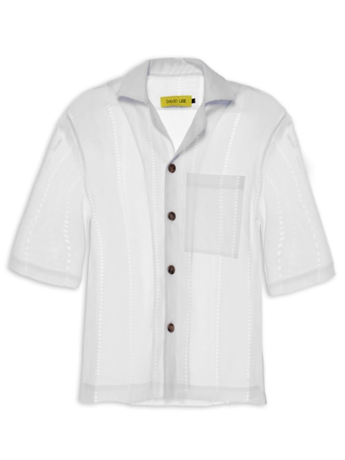 Camisa Feminina Manga Curta Ajour - Branco Camisa Feminina Manga Curta Ajour - Branco